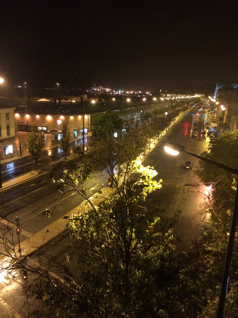 Our view - still raining but that's the train station on the left.