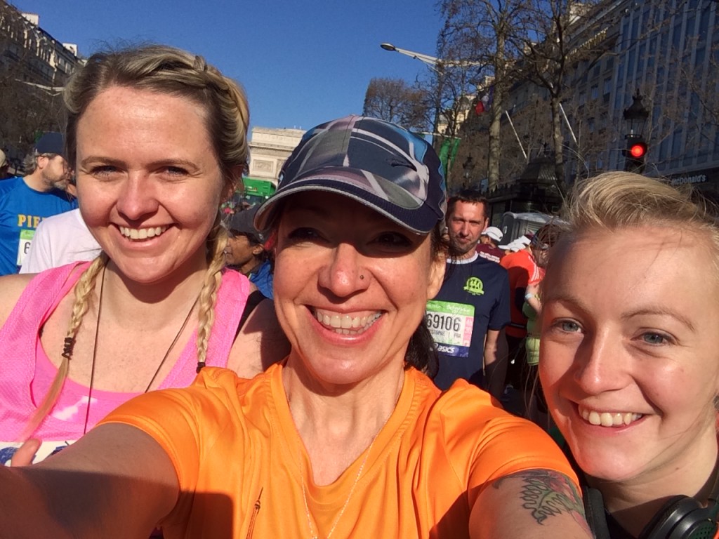 New running friends Sam and Louise - nervously enjoying the sunshine before the start.